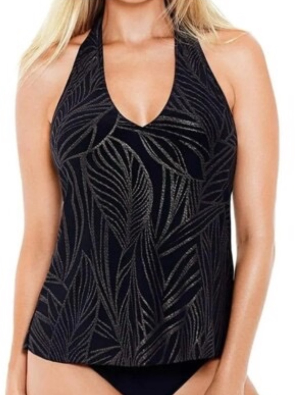 New Magicsuit BLACK/GOLD Trish Sparkle-Leaf Underwire Tankini Swim Top, US 8
